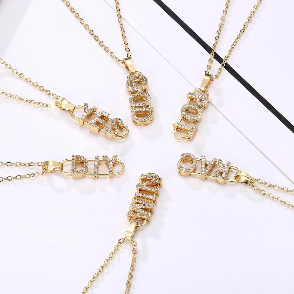 Блестящие кулоны с фианитами и инициалом алфавита Золотое крошечное колье