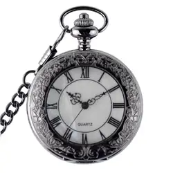 Черные римские слова указатель древние памятные часы мужские карманные часы псевдо-антиквариат скелет для мужчин карманные часы цепь 37,5 см