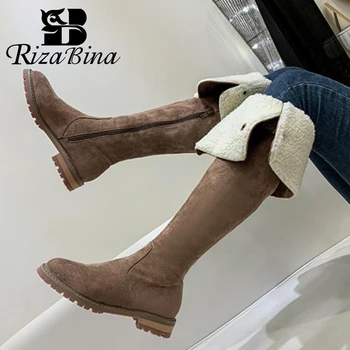 

RIZABINA Women Over Knee Winter Boots Fashion Plush Fur Warm Winter Flat Heel Shoes Fashion Long Boots Woman Footwear Size 35-40