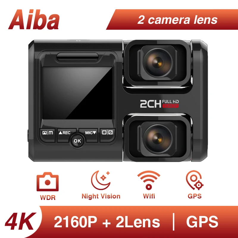 Оригинальный Aiba J07 4K встроенный WIFI GPS Автомобильный видеорегистратор WDR Vision