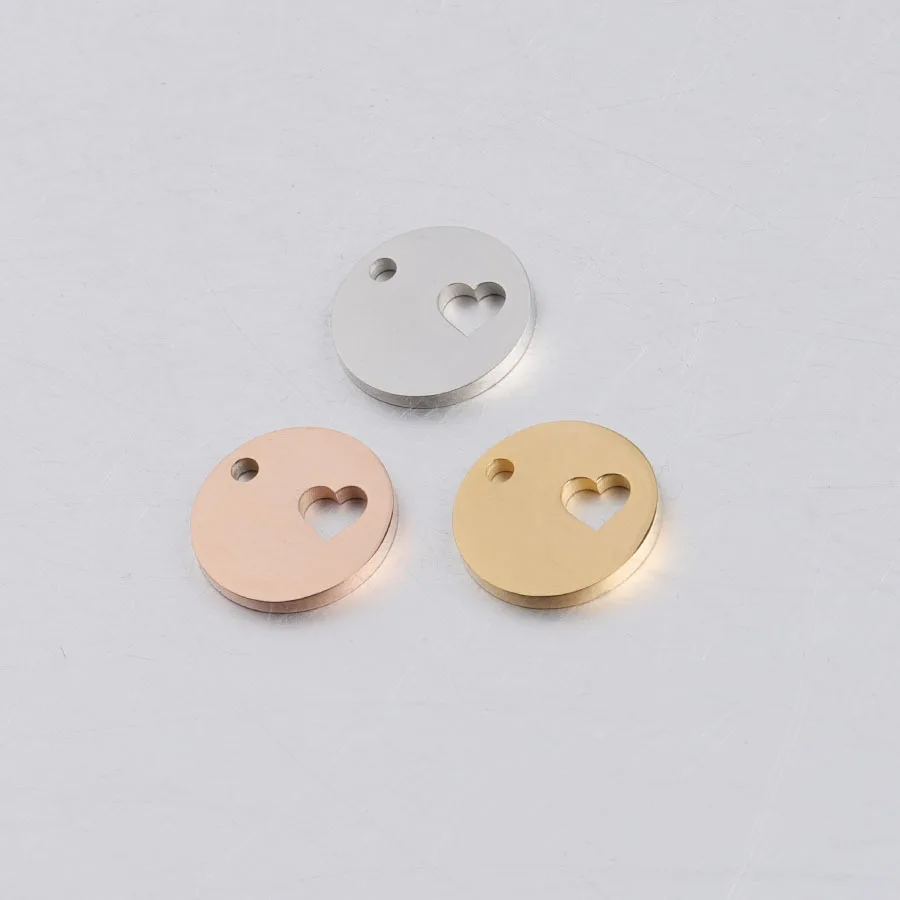 

5pc 12mm Mirror finish Stainless steel Small Blank Hollow Heart Round Charm For Necklace DIY Women Handmade Jewelry Making
