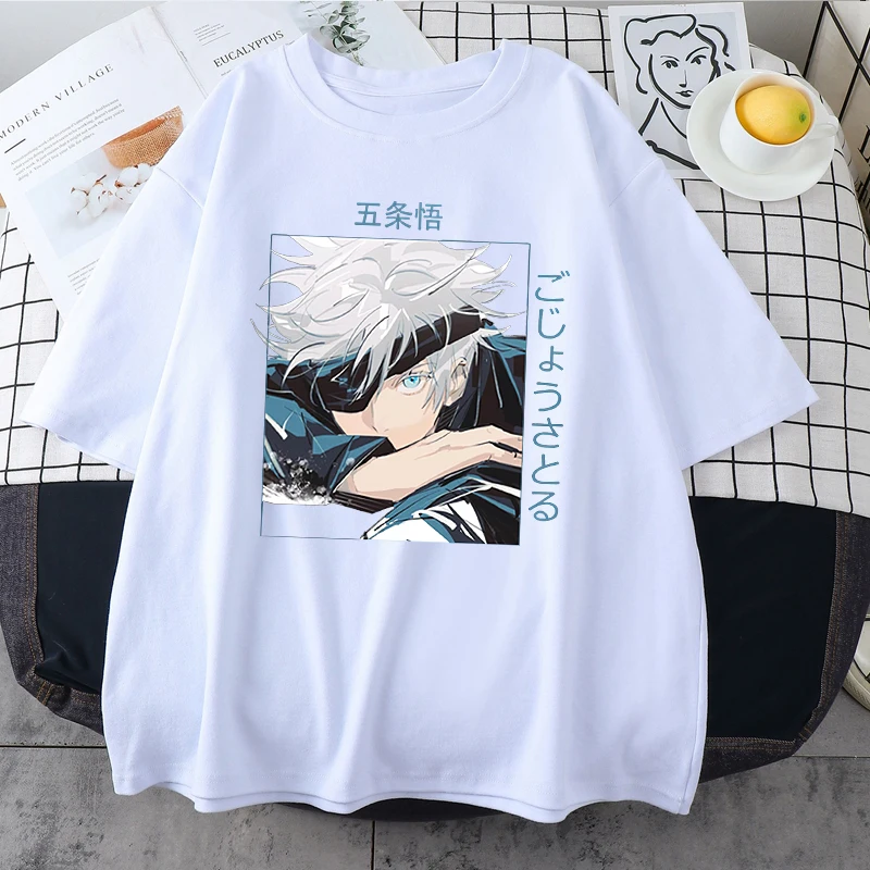 Jujutsu Kaisen Anime Gojo Satoru Print T-Shirt Women Casual Brand Top 2021 Summer Short Sleeve Loose Soft Womens Tshirt cool t shirts Tees
