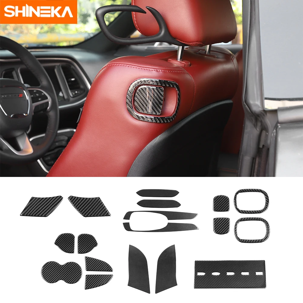 

SHINEKA Interior Mouldings For Dodge Challenger 2015+ Car Carbon Fiber Decorative Trim Ring Stickers For Dodge Challenger