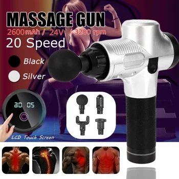 

3200r/min 2600mah Therapy Massage Gun 20 Files LED Muscle Massager Pain Sport Massage Machine Relax Body Slimming Relief 4 Heads
