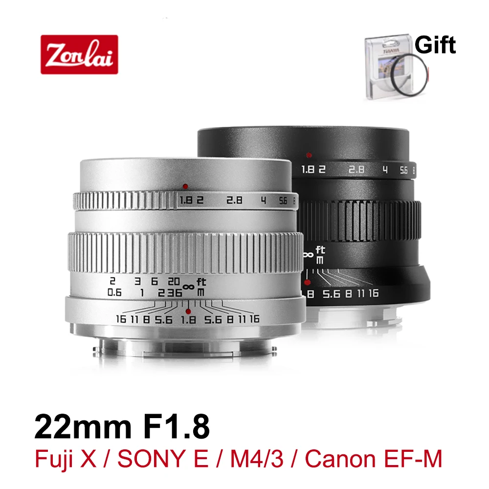 Zonlai 22 мм F1.8 Prime объектив ручной фокусировки APS-C беззеркальная камера s Len для Fuji X SONY
