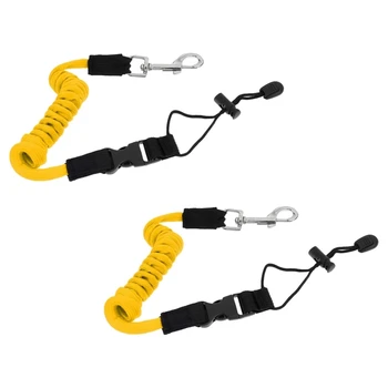 

2 Pieces Yellow Elastic 55 Inch/140cm Kayak Canoe Paddle Leash Safety Boat Fishing Rod Pole Coiled Lanyard Cord Tie Rope