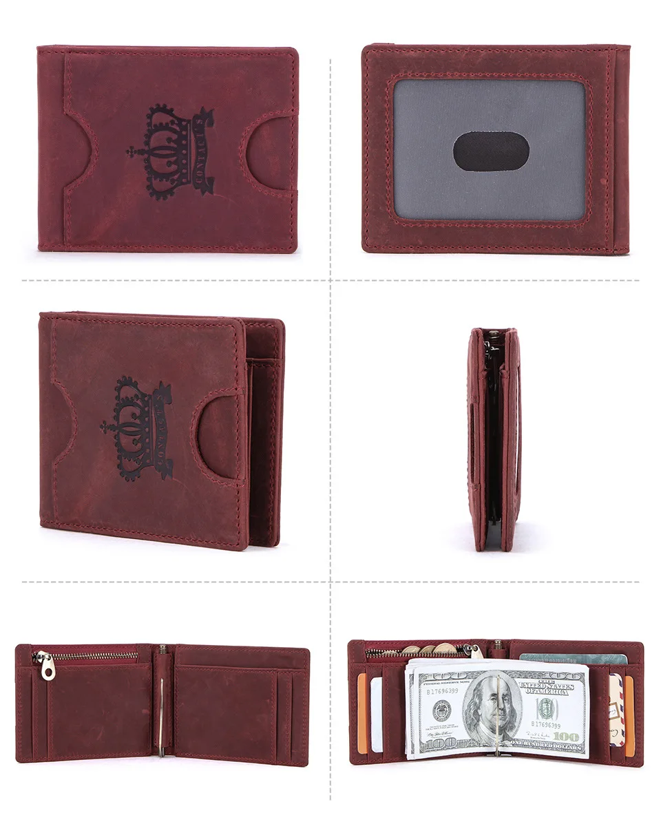 RFID Wallet Men's and Women's Real pickup Card set retro Mad Horse Cowhide short Zero Wallet Unisex