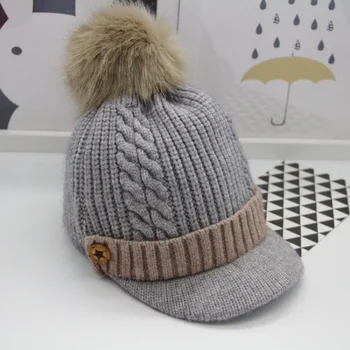 

New Autumn Winter Baby Hat Child Warm Caps Faux Rabbit Fur Pompom Ball Baseball Cap For Boys Girls
