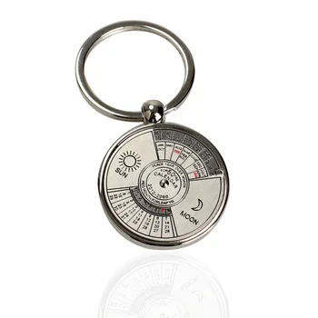 Creative Mini Commemorative Perpetual Calendar Keychain Ring Unique Metal Keyring Sun Moon Carving Perfect Gift 2010 to 2060 1