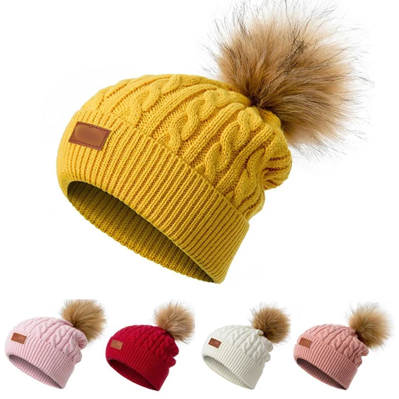 

New Women Winter Beanies Hat Thick Knitted Beanie Hats Pompom for Girls Kids Female Skullcap Woman's Hat For Man HT17