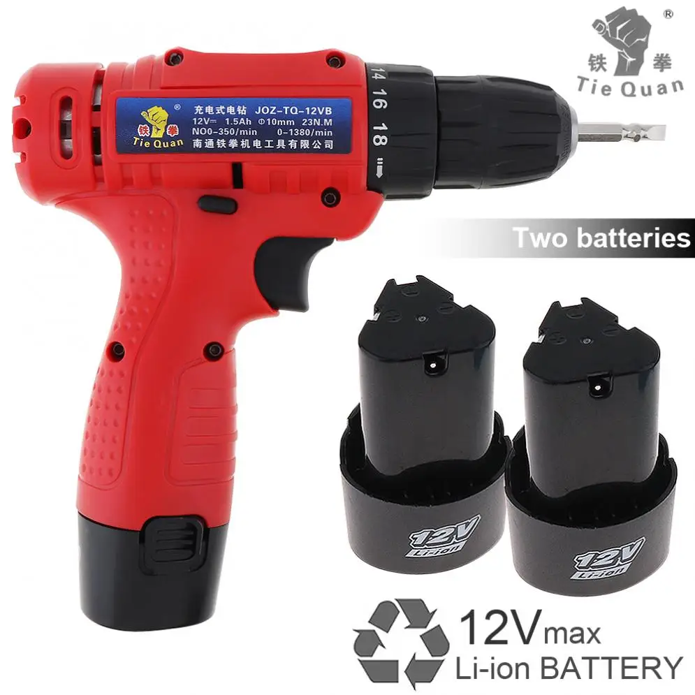 

AC 100 - 240V Cordless 12V Electric Drill / Screwdriver with 2 Li-ion Batteries Adjustment Switch for Handling Screws / Punching