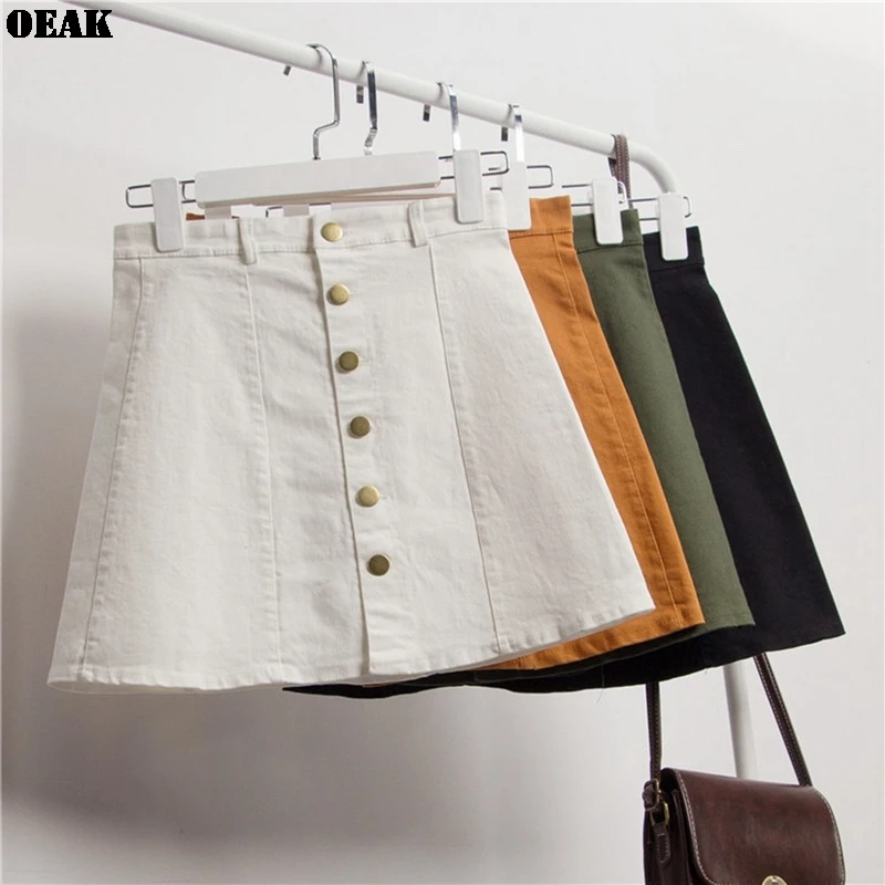 Oeak Летняя женская джинсовая юбка с пуговицами и высокой талией, винтажные джинсовые юбки, женская повседневная юбка в Корейском стиле для девочек