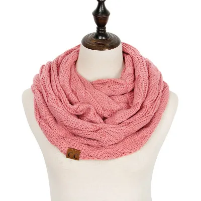 Bright Pink Вязаный вязаный шарф с косичками, женские мягкие зимние толстые теплые трикотажные шарфы, кашемировый шарф с круглым вырезом, мягкий брендовый женский шарф-снуд - Цвет: Bright Pink
