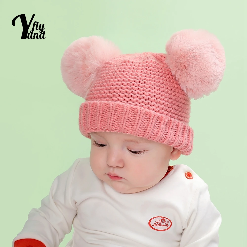 

Вязаная шапка yunfly, шерстяная, однотонная, удобная, теплая, для новорожденных