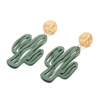 

Lovely Desert Green Cactus Statement Drop Earrings Southwest Green Plant Dangle Earrings For Women Fashion Jewelry