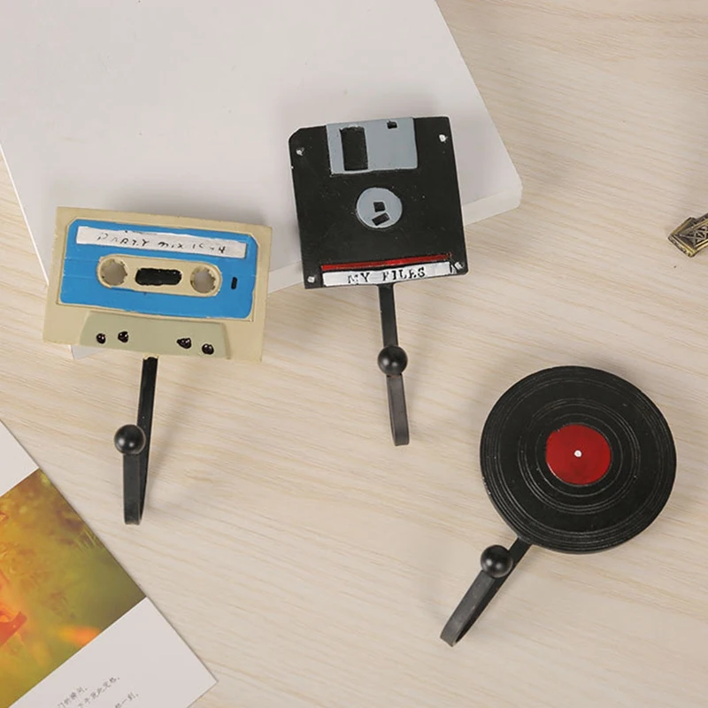 American Retro Tape Disk Record Style Iron Hook Creative Wall Decoration Door Art Coat Hook 3 Piece Set