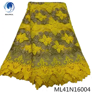 

BEAUTIFICAL lace fabric stones embroidery french guipure lacw water soluble nigerinan lace for party ML41N160
