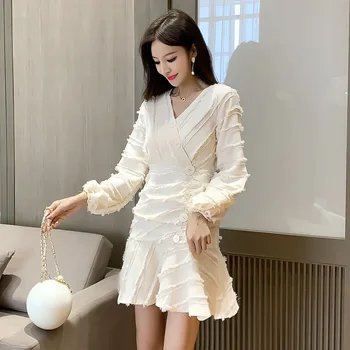 

Women's Dress 2020 Spring New Style New Waist Was Thin Lotus Leaf Hem Fishtail Long Sleeve Dress Women