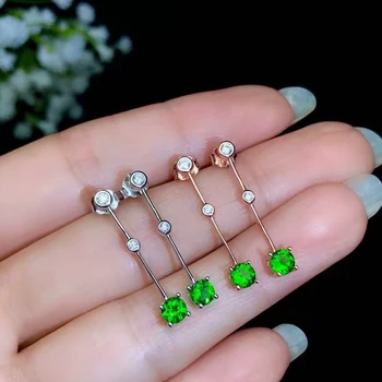 

4 * 4mm Diopside 925 Silver Suit Simple and Elegant Pendant Eearrings Round Jewelry for women