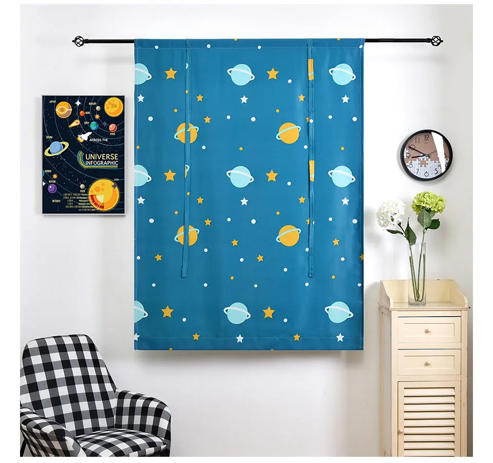 Современные короткие занавески с рисунком планеты для гостиной, спальни, занавески на окна, занавески для кухни, Затемненные занавески, занавески на дверь
