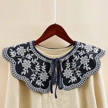 Mulheres colar falso blusa destacável colar para roupas femininas acessórios xale envoltório sheer malha bordado floral colar cachecol