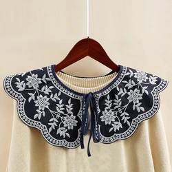 Womens Fake Collar Blouse Detachable Collar For Women Clothes Accessories Shawl Wrap Sheer Mesh Embroidery Floral Necklace Scarf
