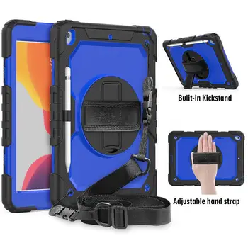 

For iPad 10.2 2019 Case 3-Layer Hybrid Drop Protection Pencil Holder Cover for iPad 7th Generation A2200 A2197 Rotate Hand Strap