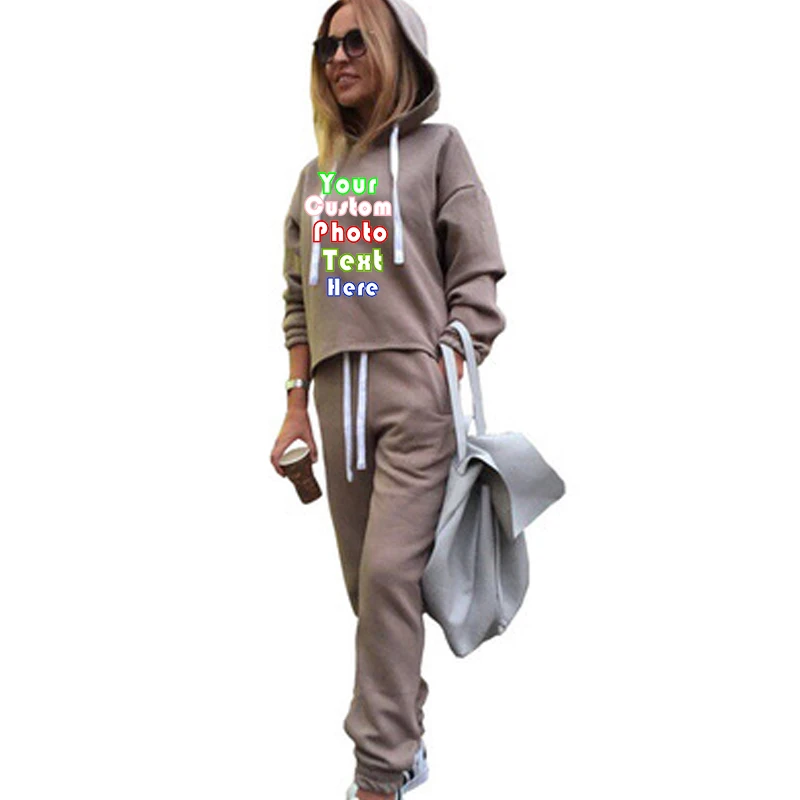 

2019 Custom Logo Printed Customized Text Photo New Autumn and Winter Hooded Irregular Hoodie Set Sport Suit