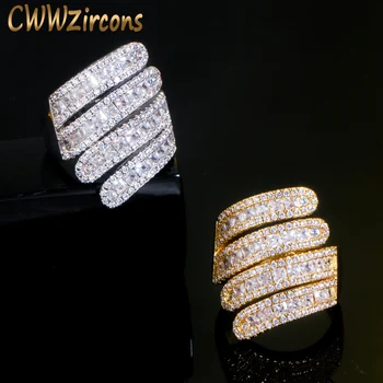 

CWWZircons Luxury Dubai Gold Silver Color Cubic Zirconia Big Resizable Ring for Women Cocktail Party Jewelry Accessories R166