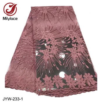 

African Lace Fabric Embroidered Nigerian Milk Silk for Wedding High Quality 2019 French Tulle Lace Fabric with Sequins JYW-232