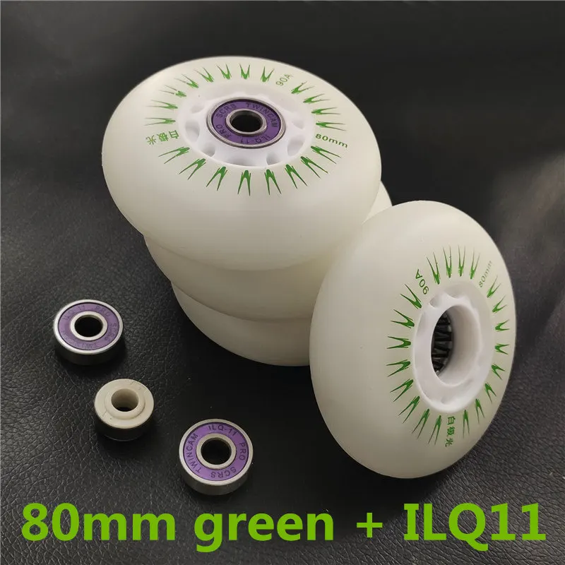 80mm green ILQ11 4 шт. колеса для катания на коньках светодиодный флэш-колеса для роликовых коньков 72 76 мм 80 мм Slalom FSK шины для SEBA High HV HL FRM FR патины ILQ-11 подшипник - Цвет: 80mm green ILQ11