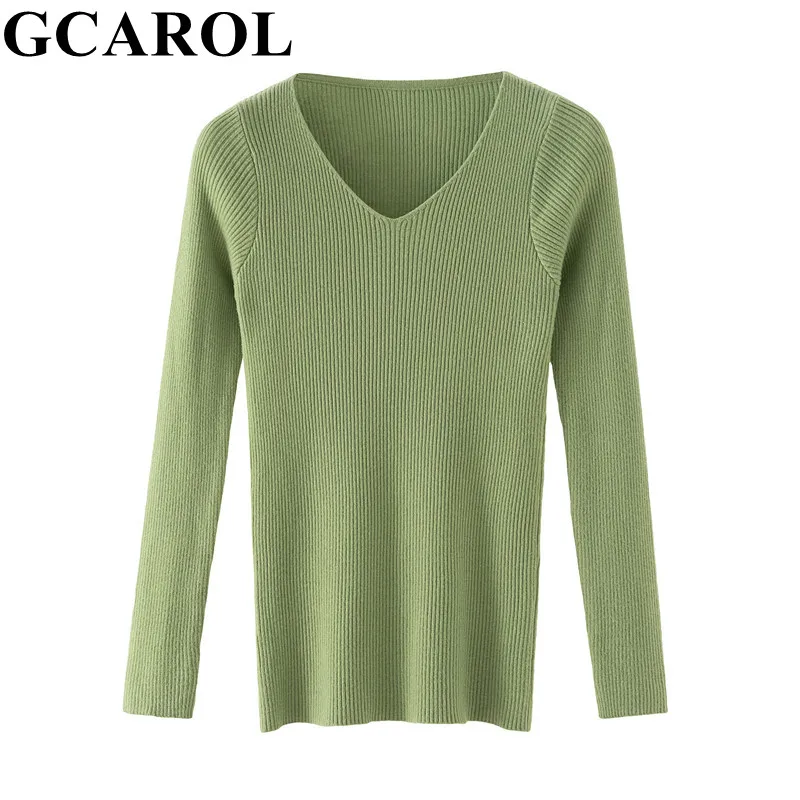 GCAROL Women V Neck Sweater Fall Winter Minimalis Basic Knit Pullover Stretch Slim Fit Tight To Body Short Knitwear In 10 Colors | Женская
