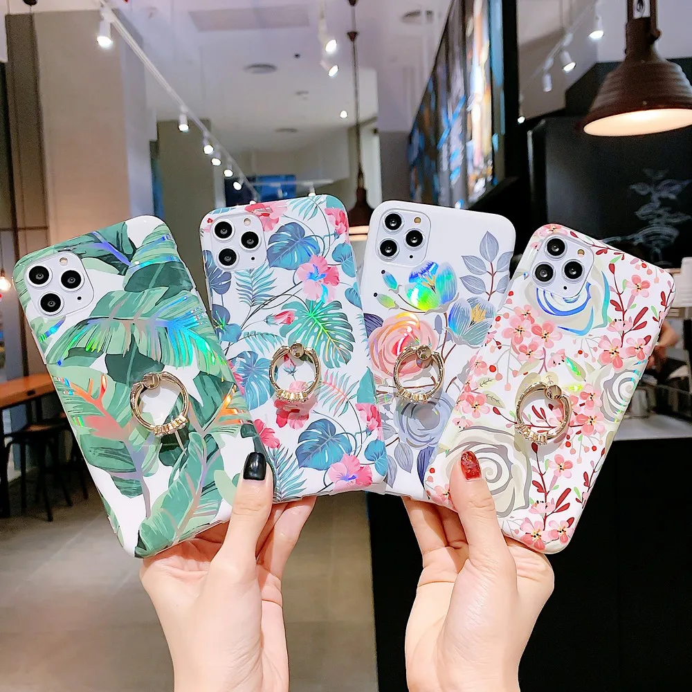 

High-grade colorful round bracket laser flower pattern For iPhone 12 MINI 11 Pro Max XR XS Max XS 6 6S 7 8 plus phone case