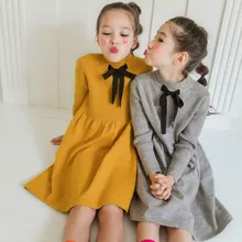 New Autumn and Winter Girls Long Style Sweater Dresses Baby Girls Bottoming Dresses Kids Casual Bow Princess Dress,#8109