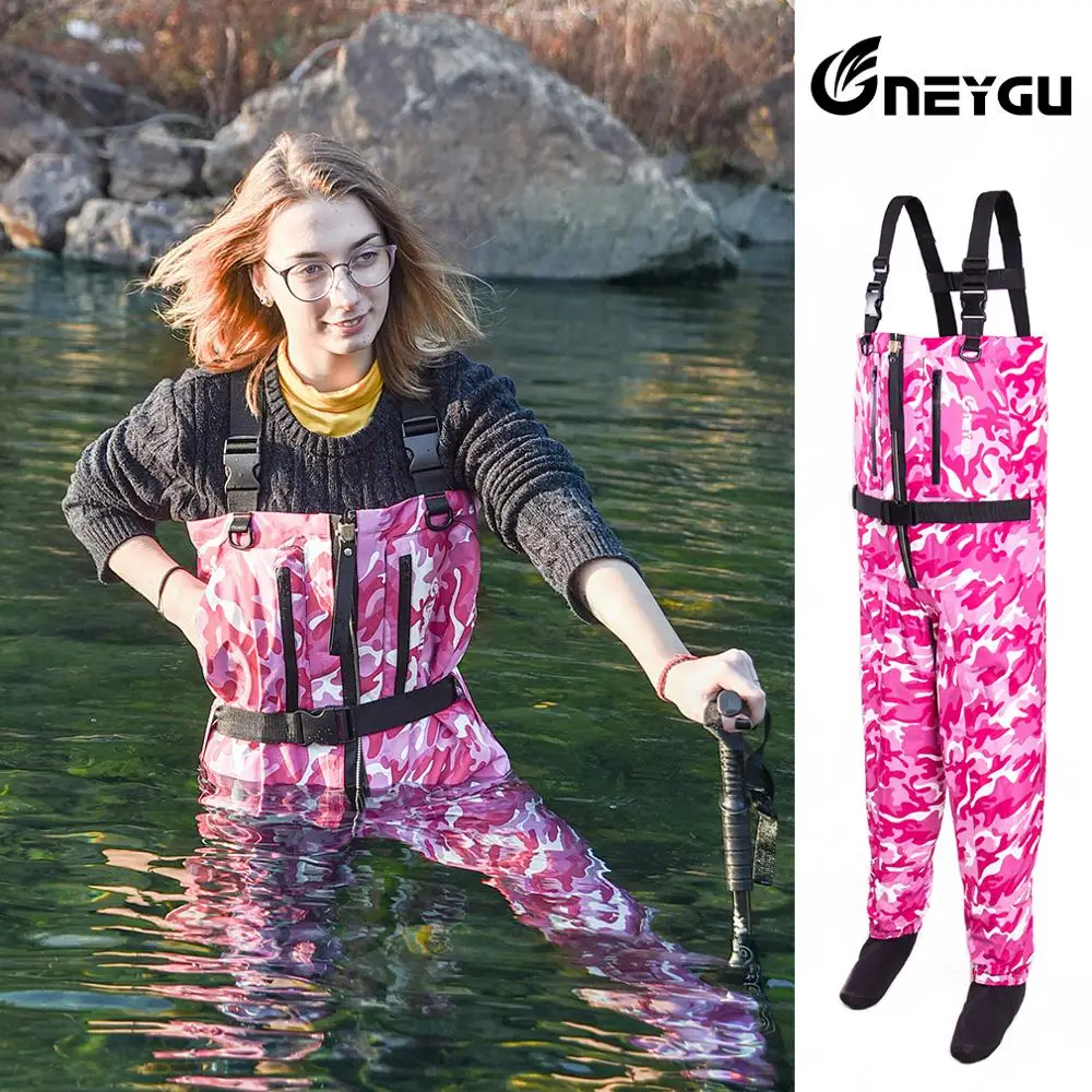 Waders de Pesca Impermeável e Respirável Wader com Zíper de Cobre Resistentes ao Desgaste Wygu Feminino Peito Waders Anexado Meias