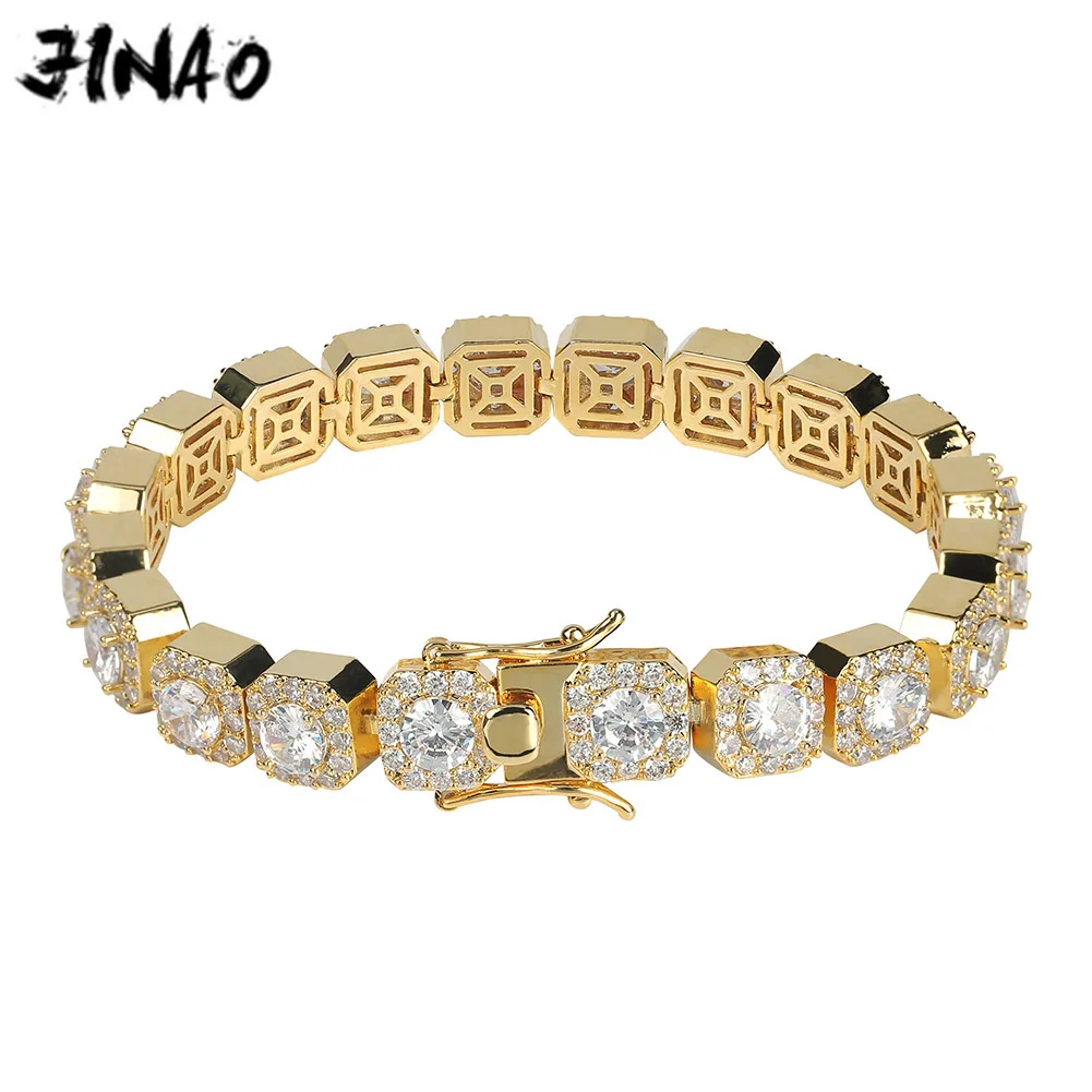 

JINAO 1 Row Gold Silver color AAA 10mm Cubic Zirconia Paved All Iced Out Tennis Bling Lab CZ Stones Bracelet