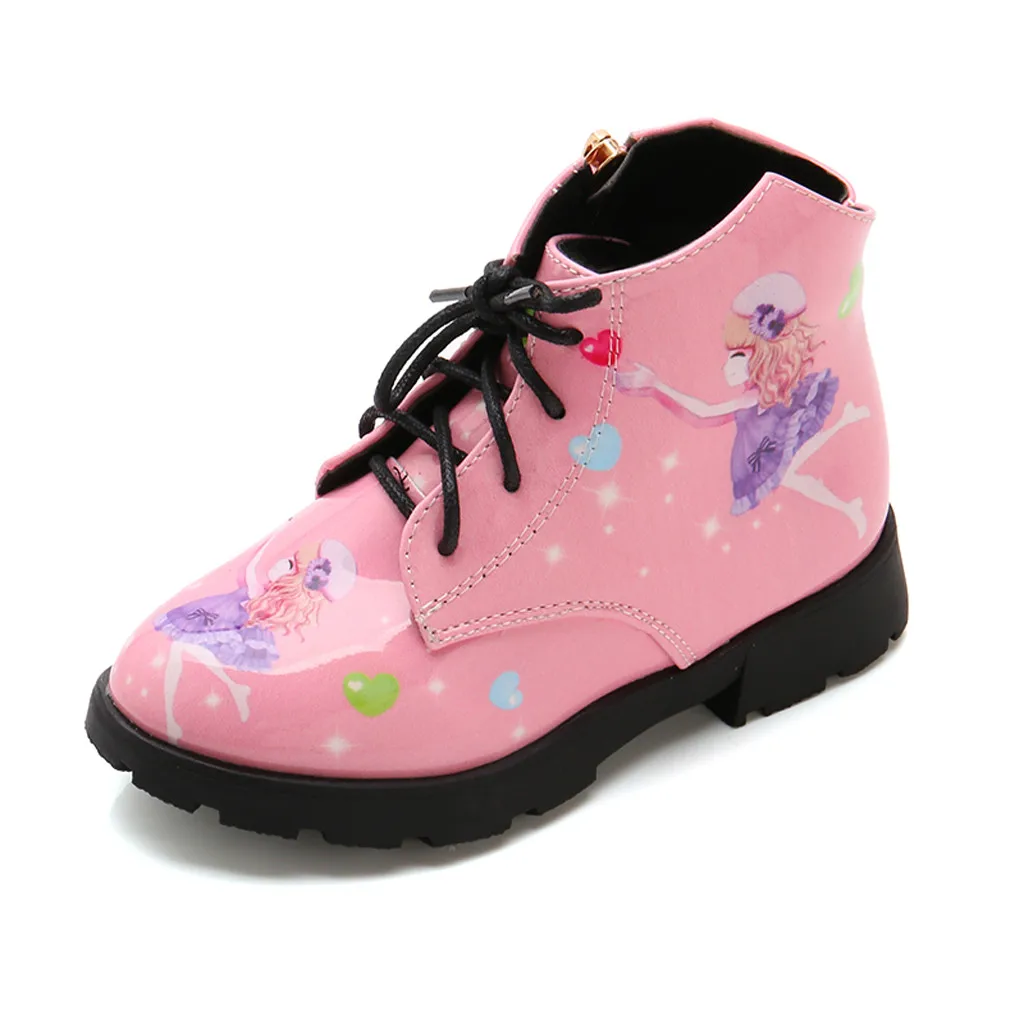 Обувь принцессы с принтом для маленьких девочек; модные кожаные ботинки на молнии; детская обувь; Sapato; детские сапоги для девочек; Новинка