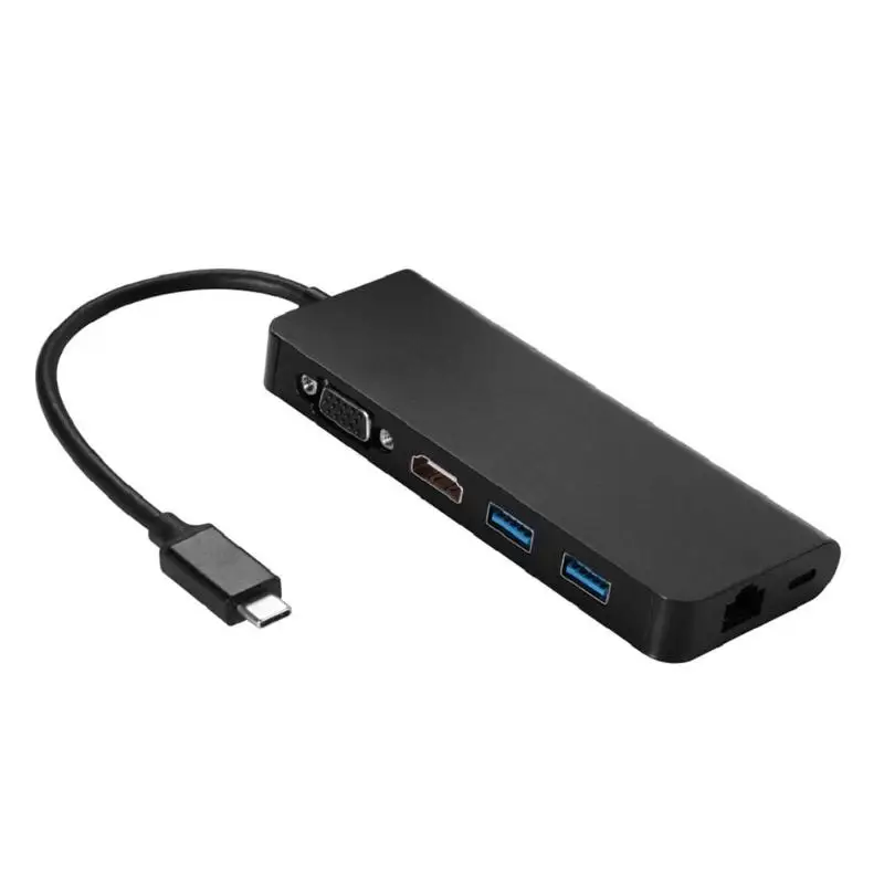 6 в 1 type C концентратор тип-c к HDMI VGA RJ45 двойной USB3.0 PD порт Кабель-адаптер для компьютера Macbook