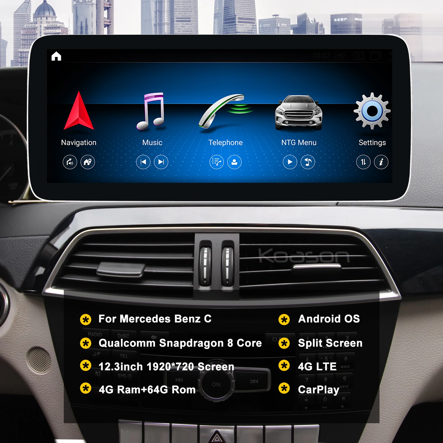

Koason Carpla 12.3inch Screen Android13 GPS Navigation System For Mercedes Benz C class W204 S204 NTG4.0 08-10 NTG4.5 11-14