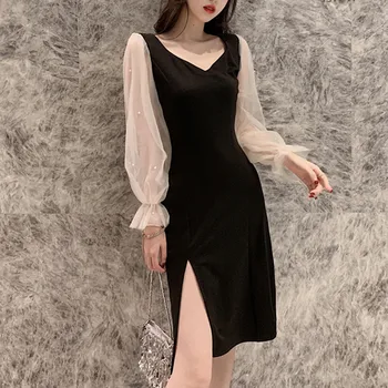 

Plus size lace stitching bottoming shirt loose top French retro dress