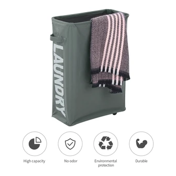

Corner Slim Foldable Oxford Cloth Laundry Basket Bin Mesh Drawstring Dirty Clothes Hamper with 4 Support Rods Universal
