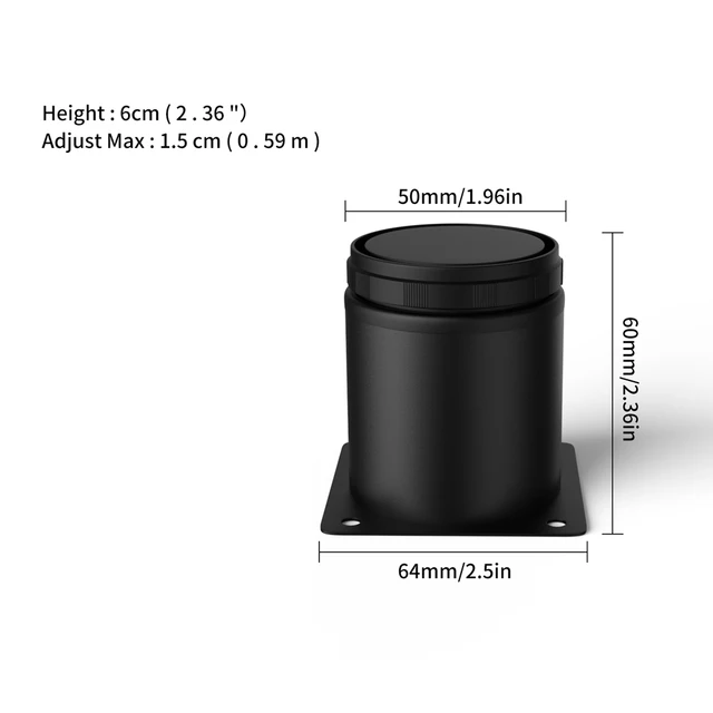 5-25cm black Adjustable Metal Furniture Legs,Stainless Steel Adjustable feet Replacement Leg for Sofa Chair Ottoman Cabinet 6cm