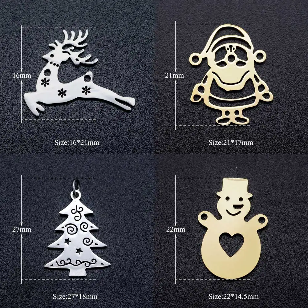 5pcs/lot 316L Stainless Steel Crhistmas Father Santa Claus Deer Tree DIY Connector Charm Wholesale Factory Direct Selling