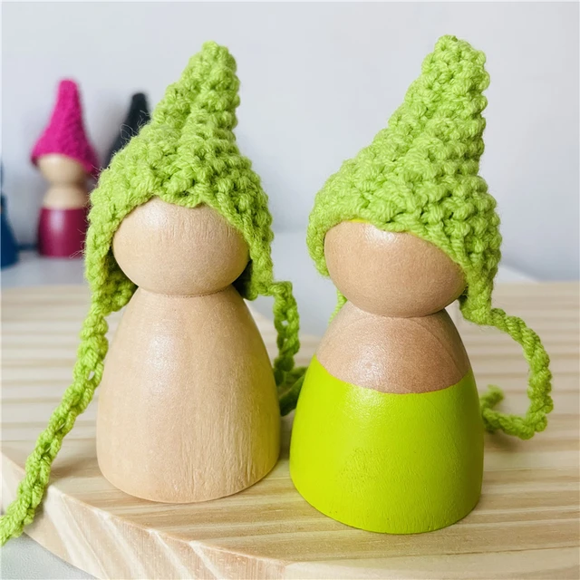 12pcs Rainbow Peg Dolls with Knitting Hat Baby Pretend Play People Figures Shape Montessori Wooden Educational Toys for Children 6