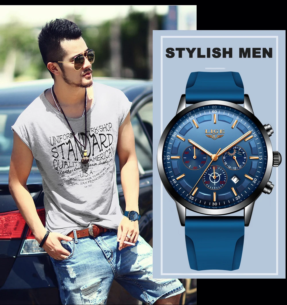 

LIGE 2019 Mens Watches Casual Fashion Silicone Watch Men Sport Waterproof Quartz Clock Men Date Wristwatch Relogio Masculino+Box