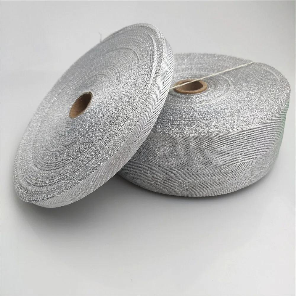 10-50mm Width Silver Twill Polyester Ribbon Bias Binding Webbing For Diy Bag Craft Lurex Twill Tape