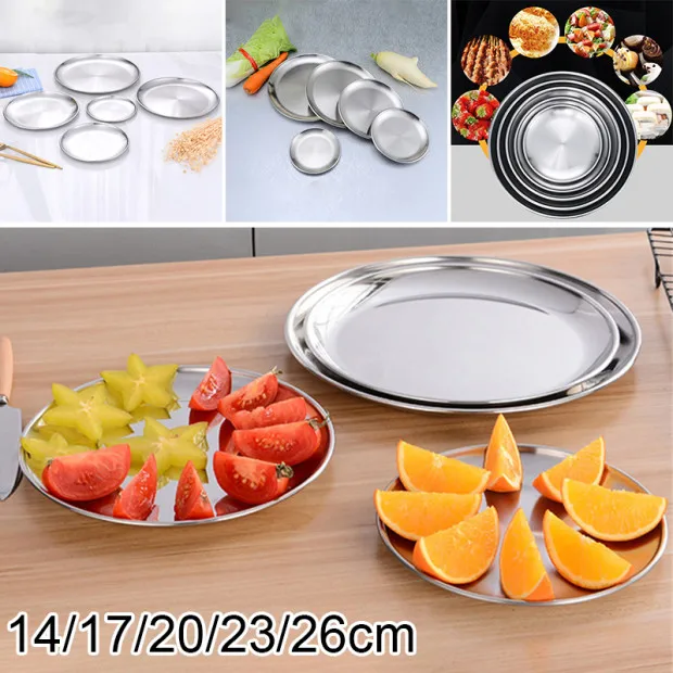 Stainless Steel Round Plate Food Snack Dry Fruit Restaurant Tray Salad Dish Bowl