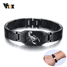 Vnox Personalisieren Herren Stilvolle Skorpion Quer Schild Bilder Kette Armbänder mit Einzigartige Carbon Fiber Custom Schmuck Geschenke für Ihn