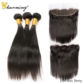 

CHARMING Straight Hair Bundles With Frontal Non-Remy Human Hair Bundles With Closure Brazilian Hair Weave Bundles With Closure