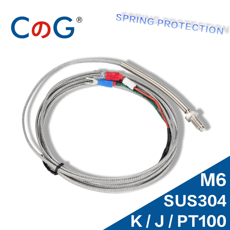 

CG WRNT-02 M6 Screw K J PT100 Type 1M 2M 3M 5M Wire Cable Thermocouple Temperature Sensor for Industrial Temperature Controller